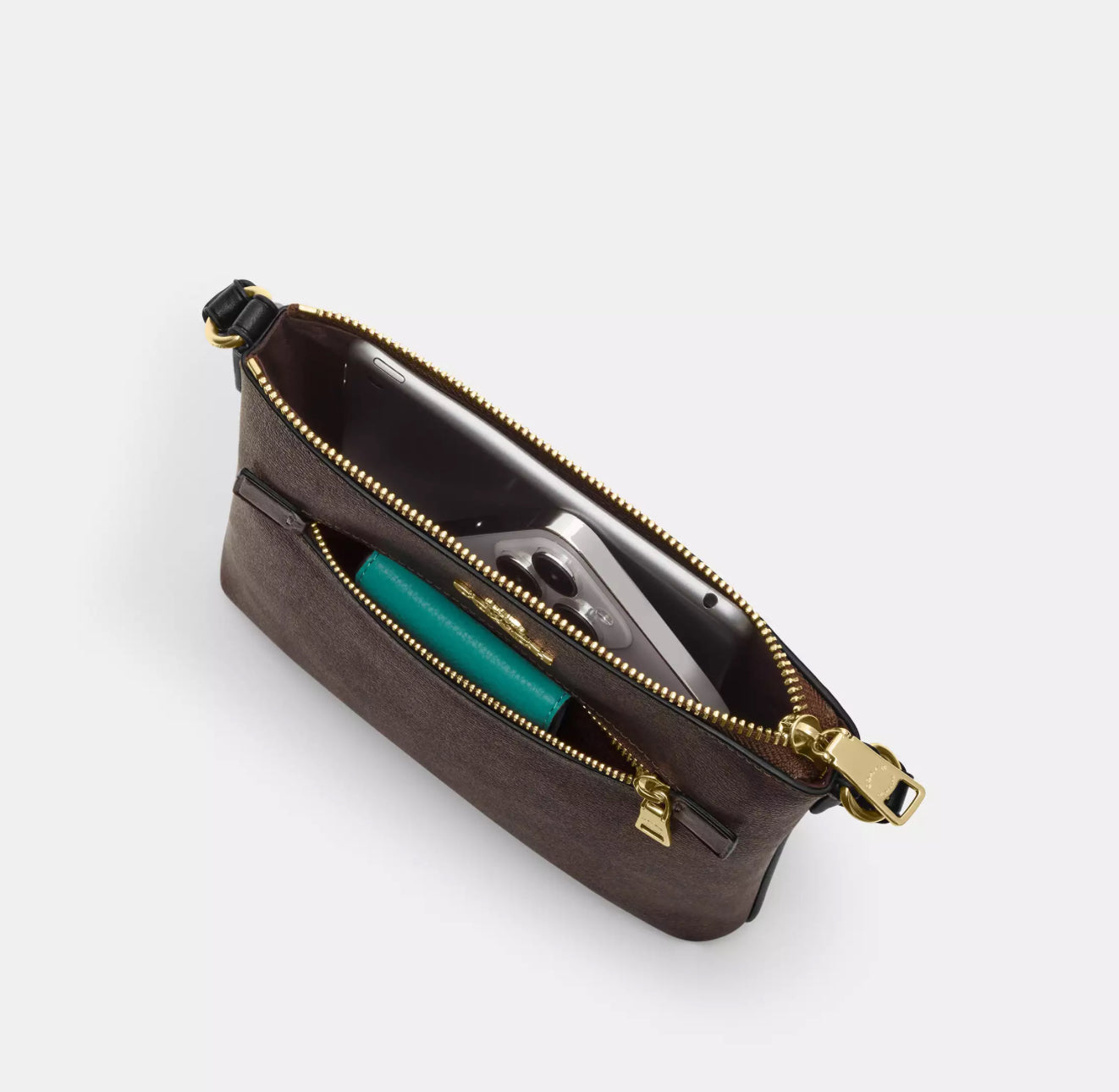 Coach Leather Mini Rowan Crossbody File Bag Gold/Black