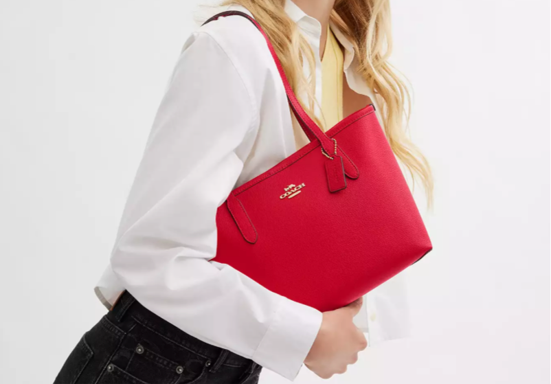 Coach Leather Small City Tote Bag In Red