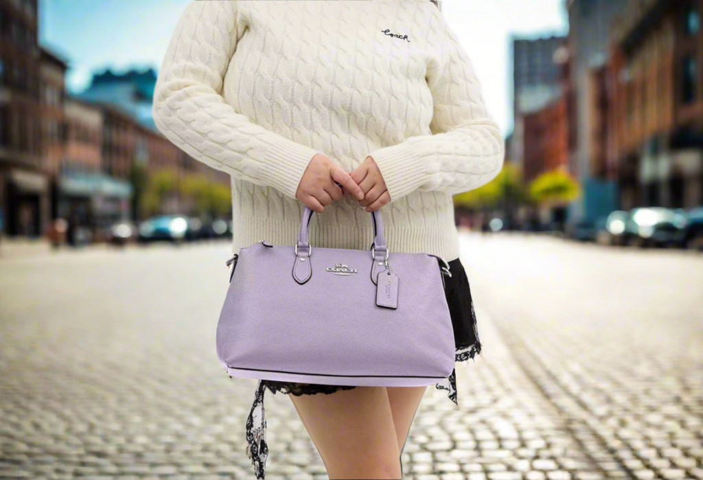 Coach Leather Georgia Sachel Convertible Bag In Silver/Lilac