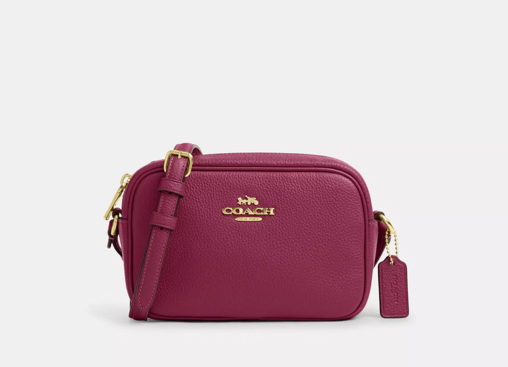 Coach Leather Mini Jamie Camera Crossbody Handbag in Gold/Pink