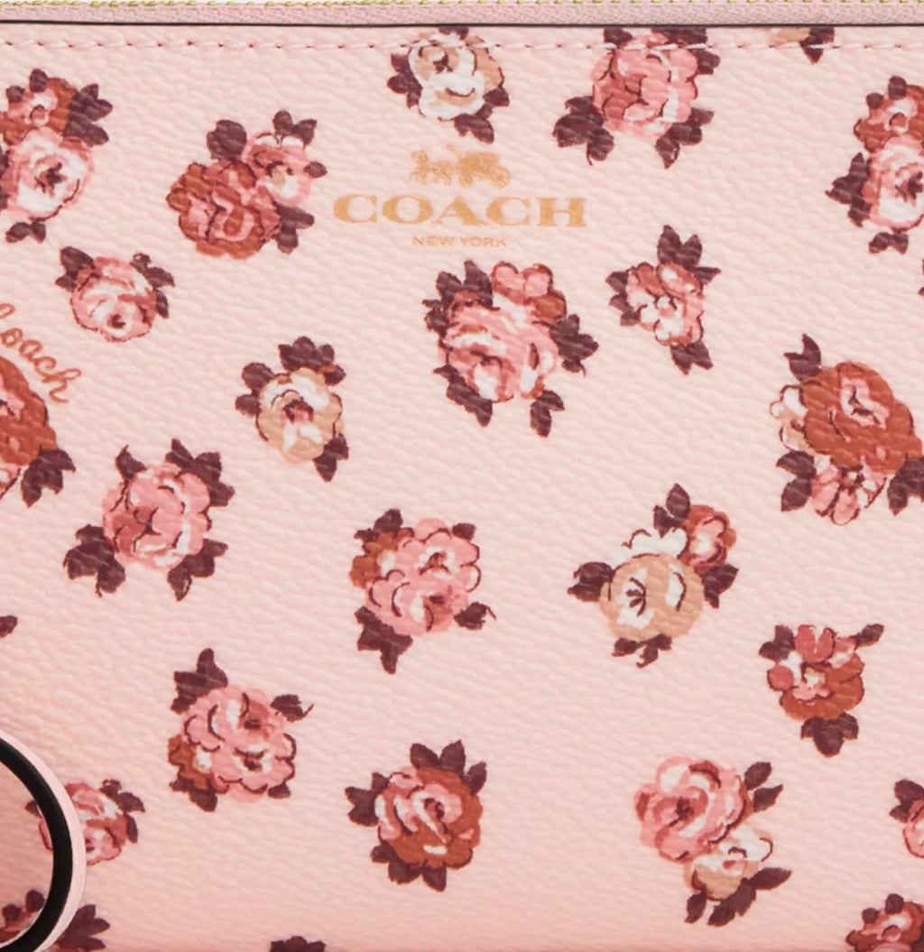 Coach Corner Zip Wristlet With Rosette Print