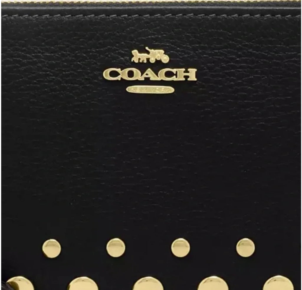 NWT Corner Zip Leather Wristlet with Rivets In Black