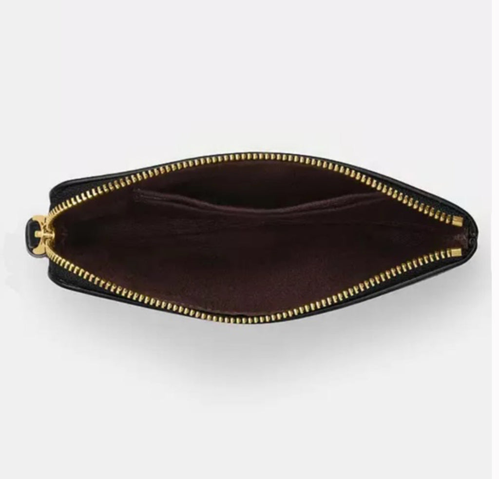 NWT Corner Zip Leather Wristlet with Rivets In Black