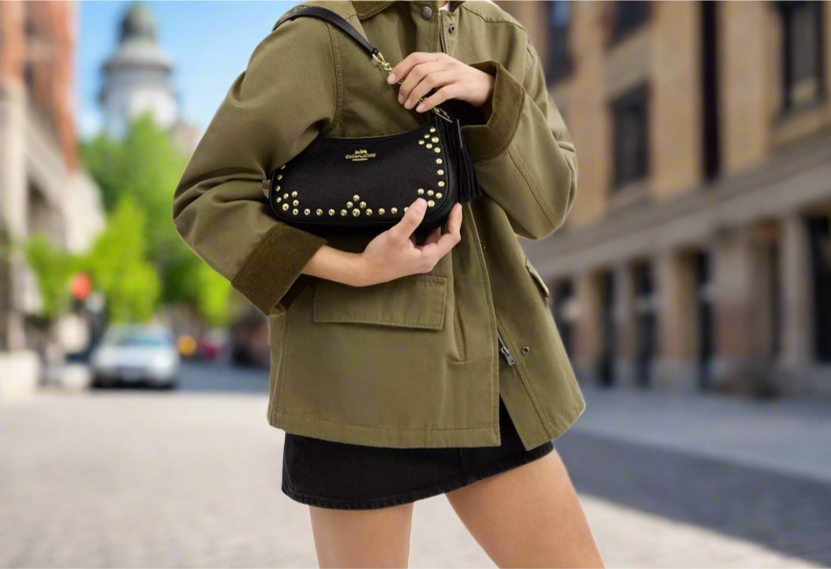 Coach Leather Teri Shoulder Bag With Rivets In Black