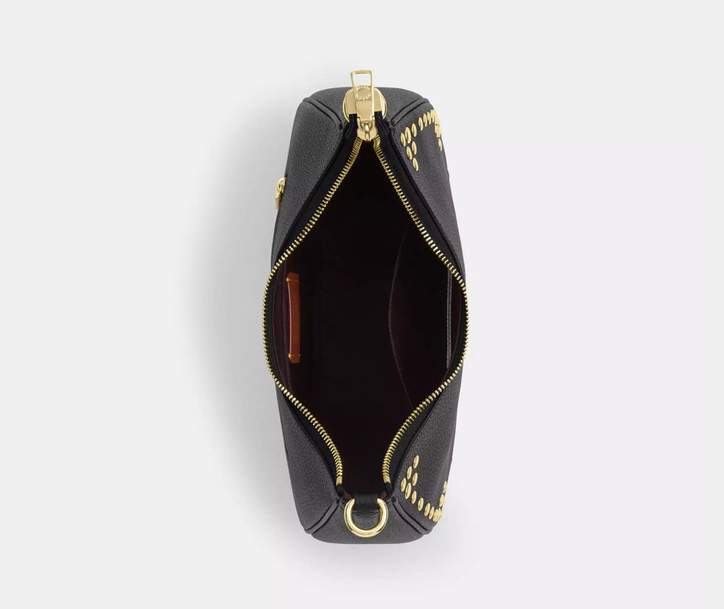 Coach Leather Teri Hobo Bag With Rivets In Gold/Black
