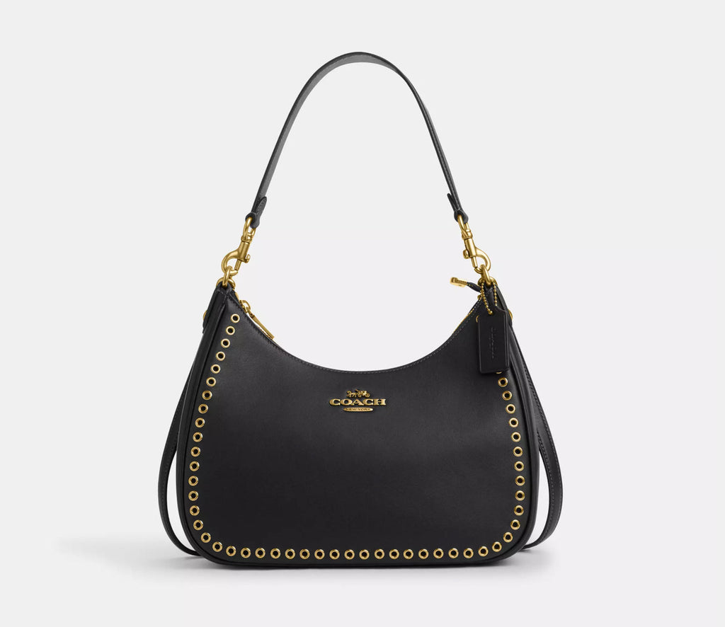 Coach Leather Teri Hobo Bag With Grommets In Gold/Black