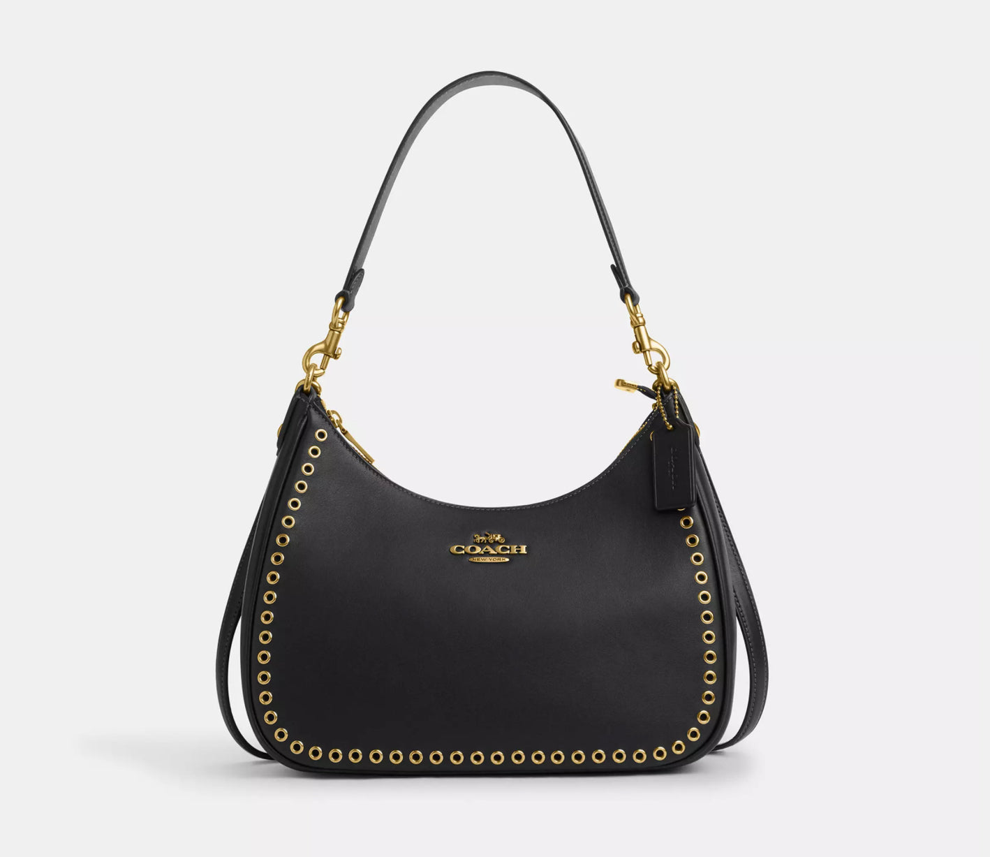 Coach Leather Teri Hobo Bag With Grommets In Gold/Black