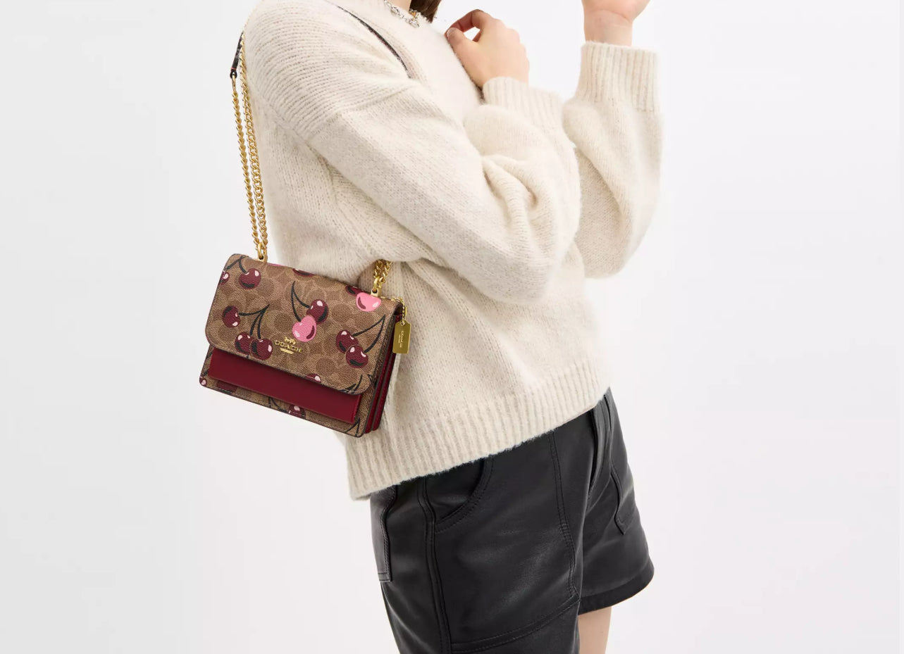 Coach Mini Klare Crossbody In Signature Canvas & Leather Cherry Print