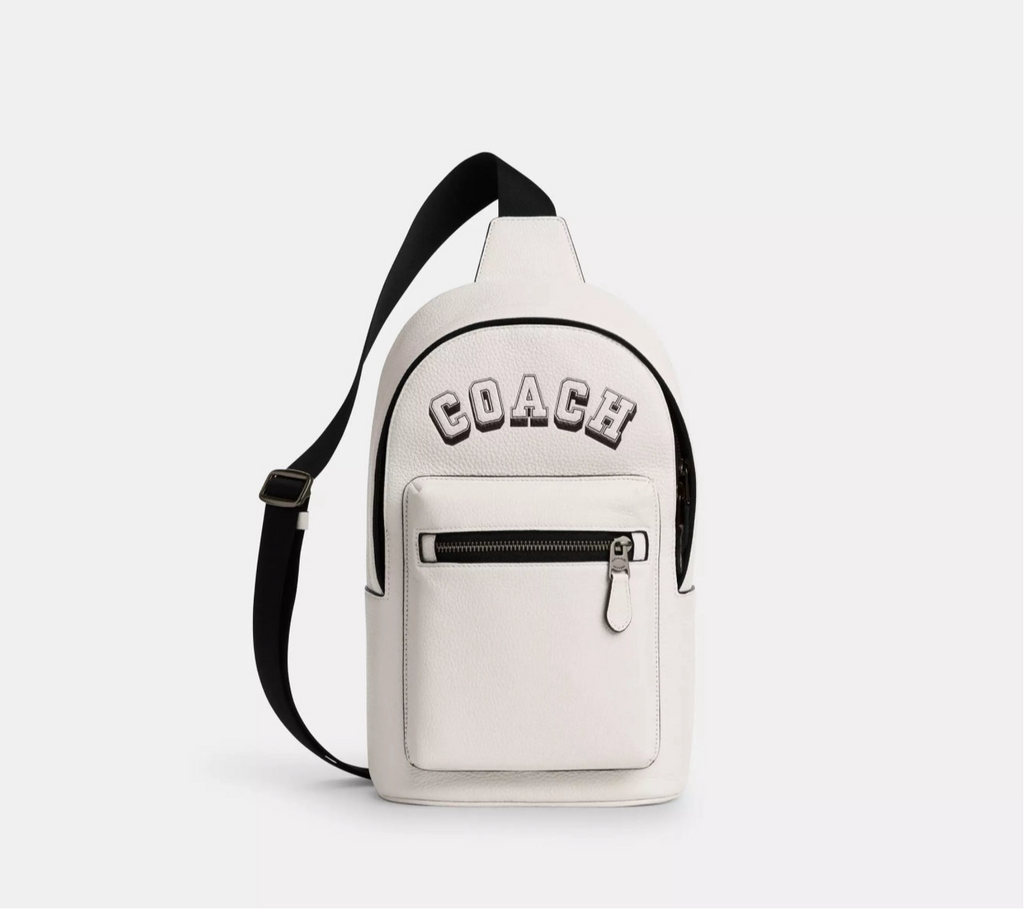 Coach Men’s Leather West Pack with Varsity Motif In Chalk/Black