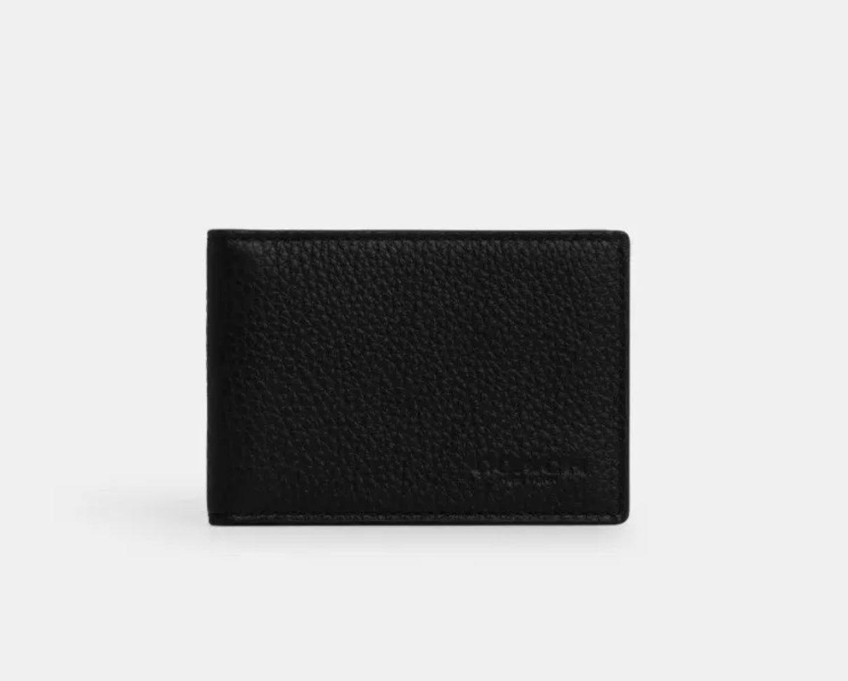 Coach Men’s Compact Billfold Wallet in Refined Pebble- Black