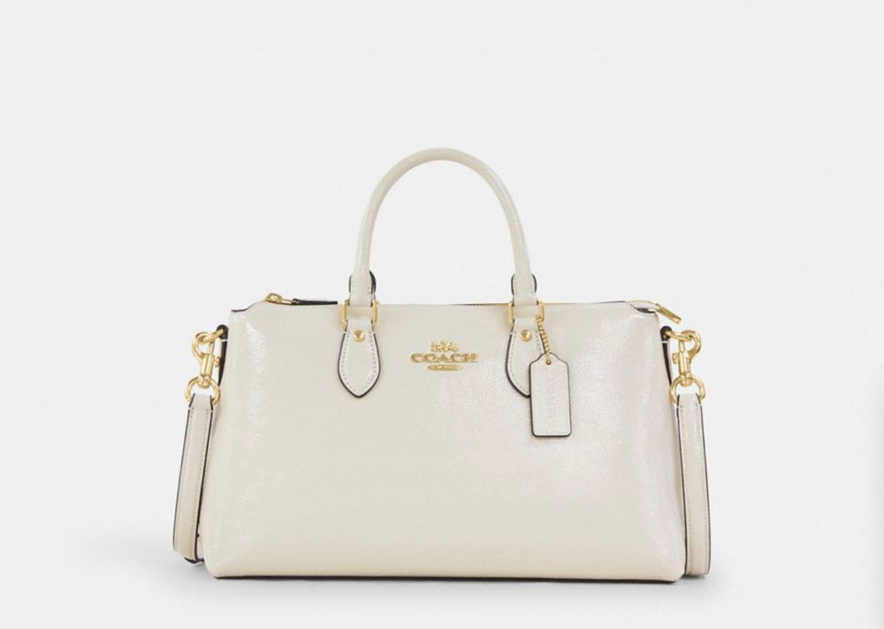 Coach Georgia Satchel Bag In Patent Leather Gold/Pearl