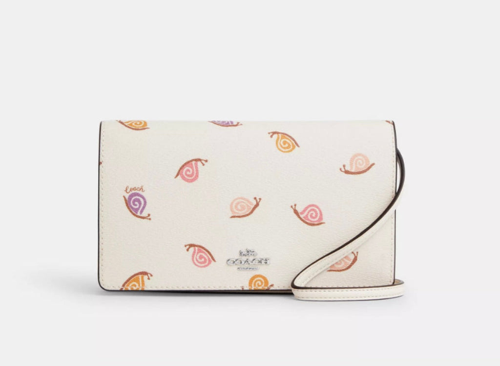 Coach Anna Foldover Clutch Crossbody Bag with Snail Print