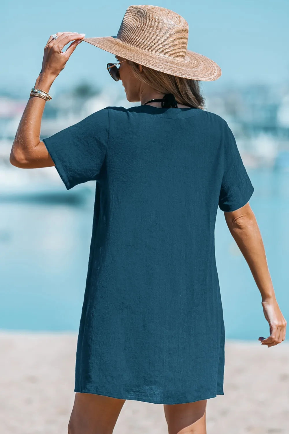 White V-Neck Cover-Up Mini Dress