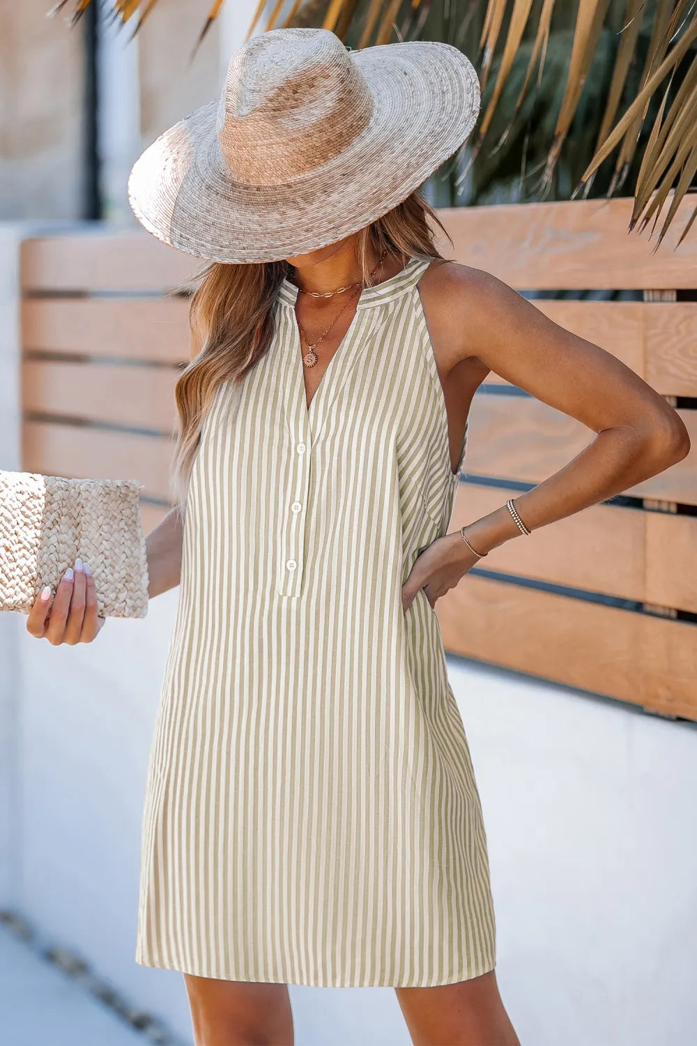 Navy Striped Sleeveless Mini Dress
