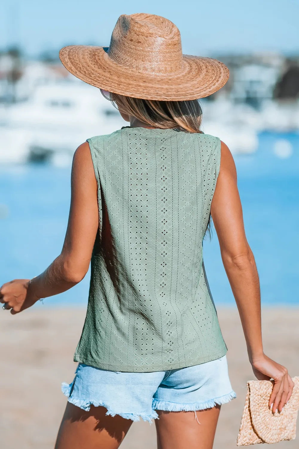 Sage Eyelet Jersey Tank Top