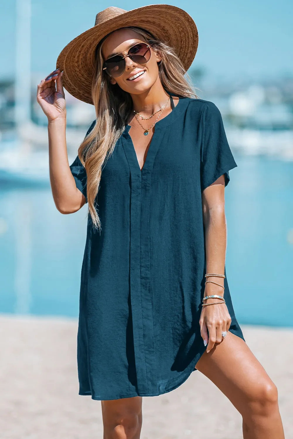 White V-Neck Cover-Up Mini Dress
