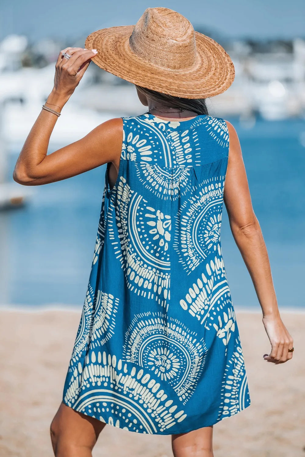 Blue Ornate Sleeveless Cover-Up Mini Dress