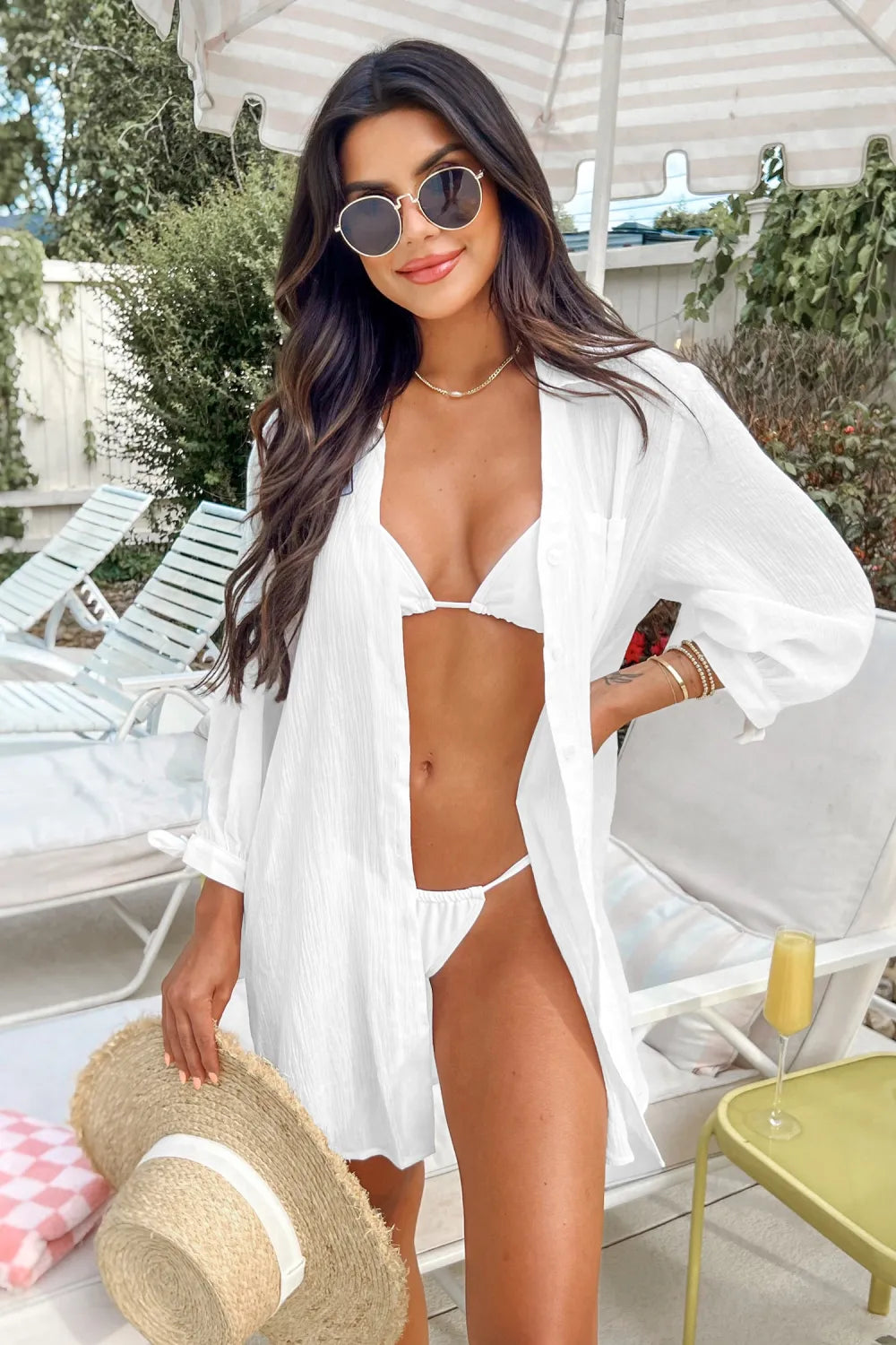 Seersucker Tie Cuff Cover-Up Dress