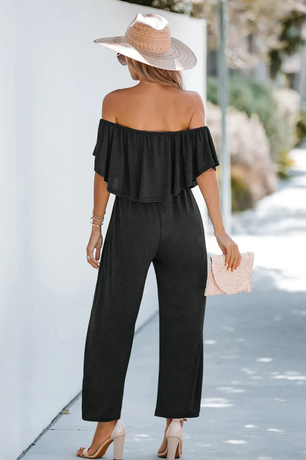 Short Sleeve Off-the-Shoulder Jumpsuit