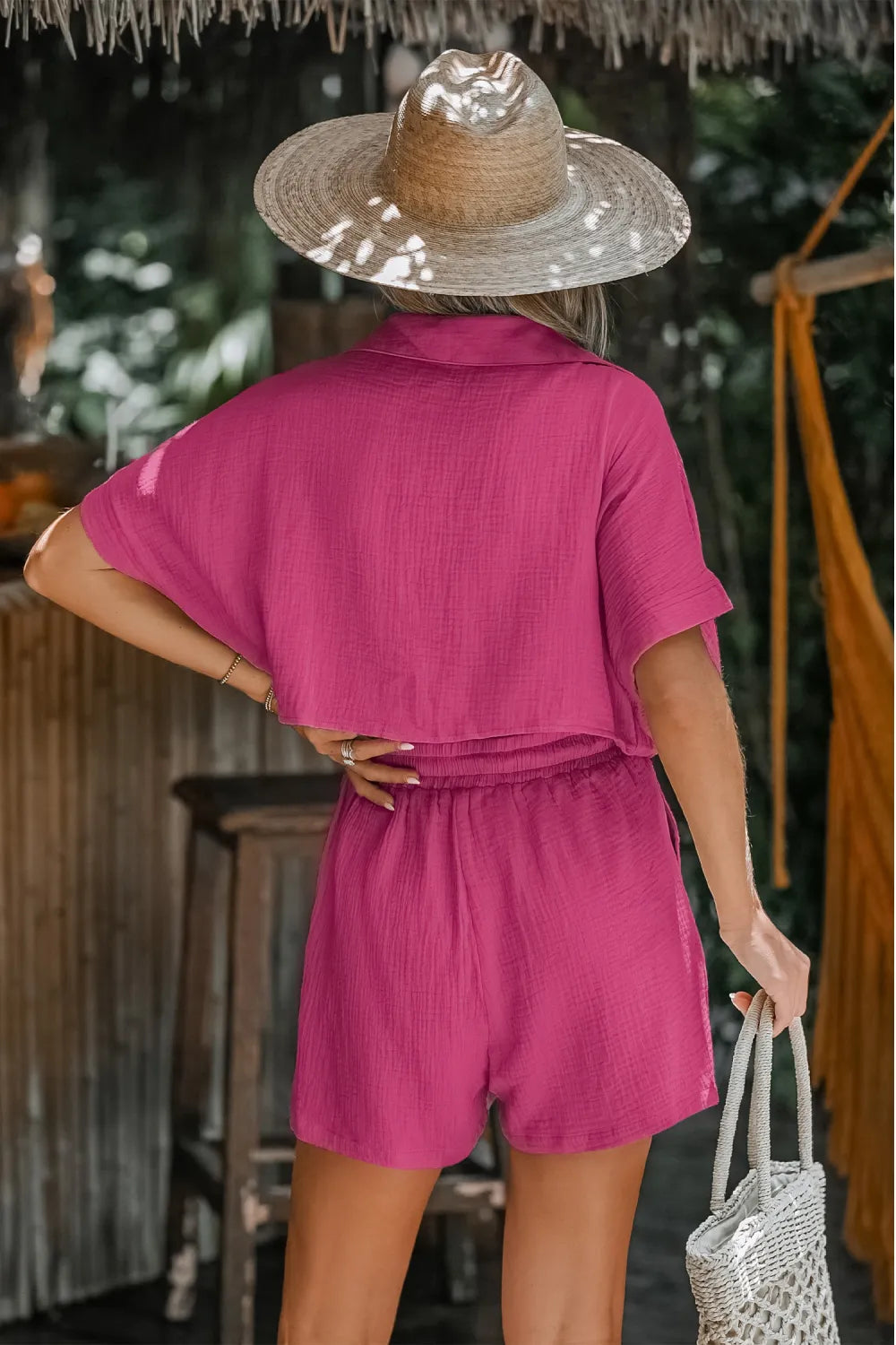 Drawstring Plunging V-Neck Romper