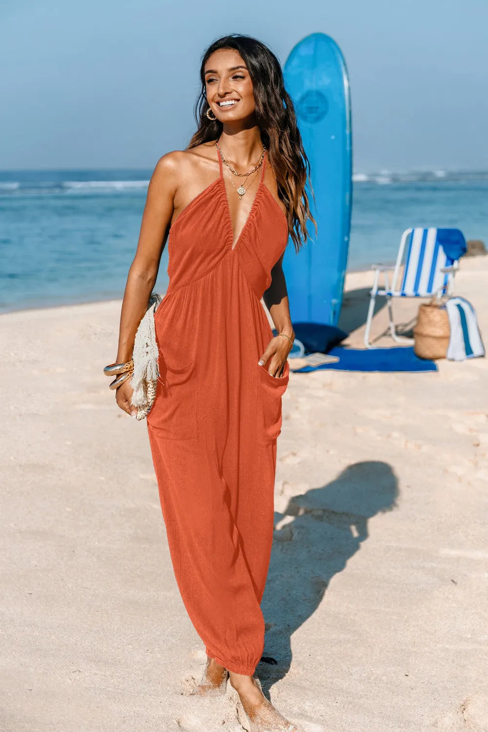 Plunge Halter Jogger Jumpsuit