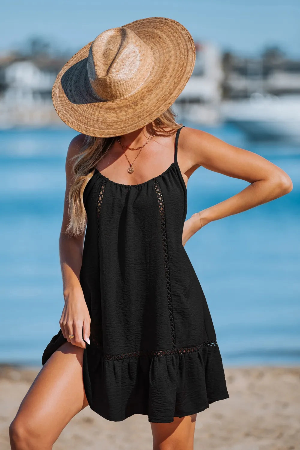Moonlit Grace Black Cover-Up Mini Dress
