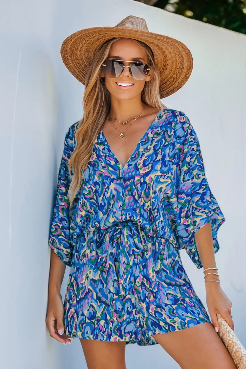 Abstract Print Drawstring Romper