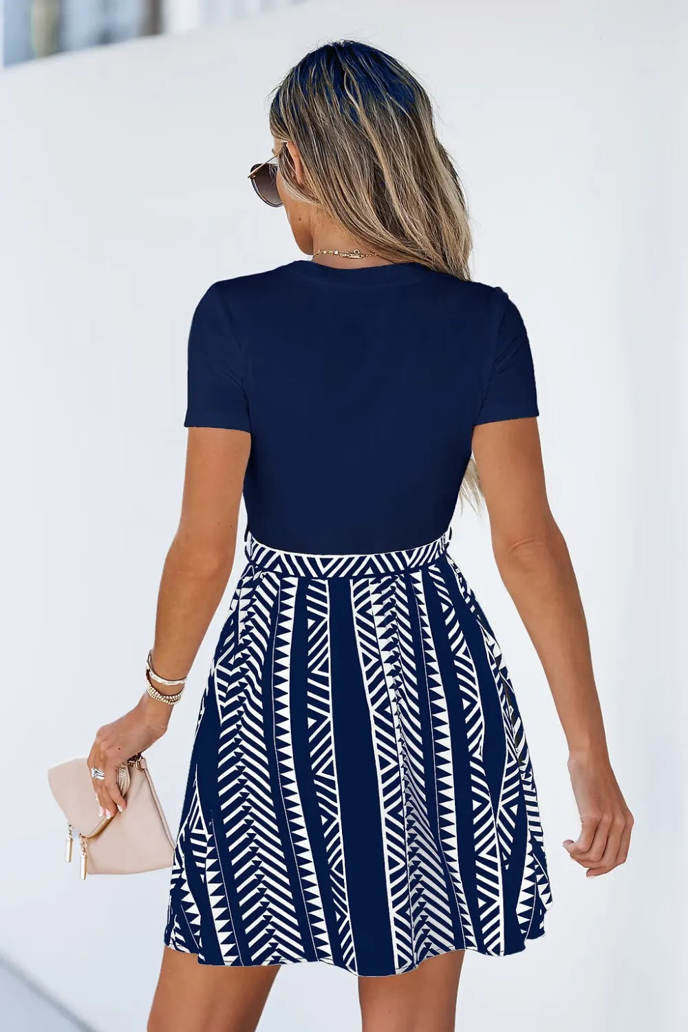 Belted Geo Print Mini Combo Dress