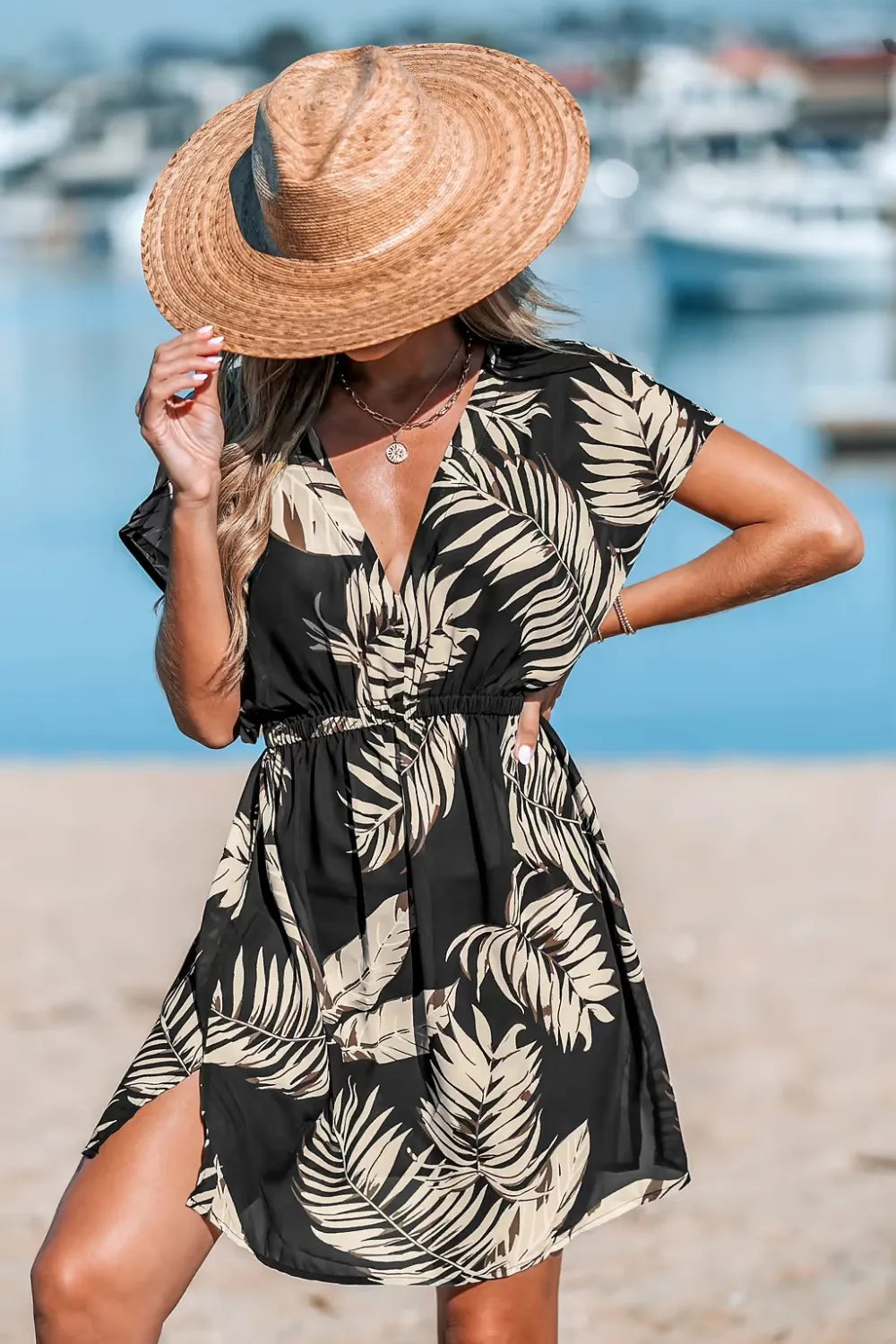 Green & Orange Tropical Plunging Mini Cover-Up