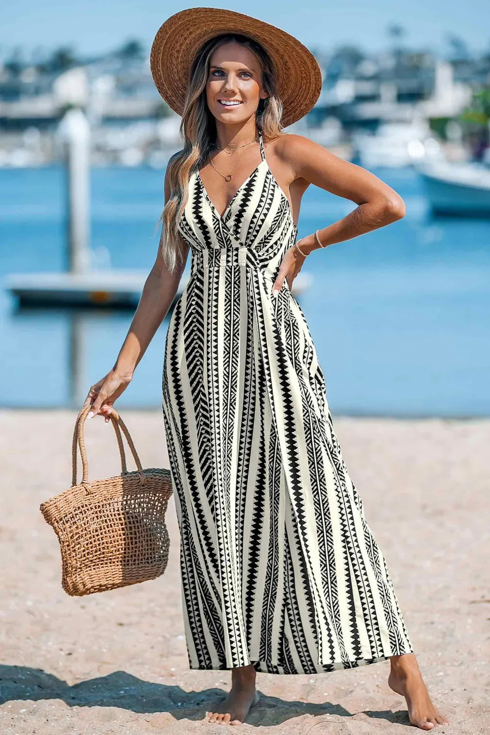 Geo Print Halter Maxi Dress