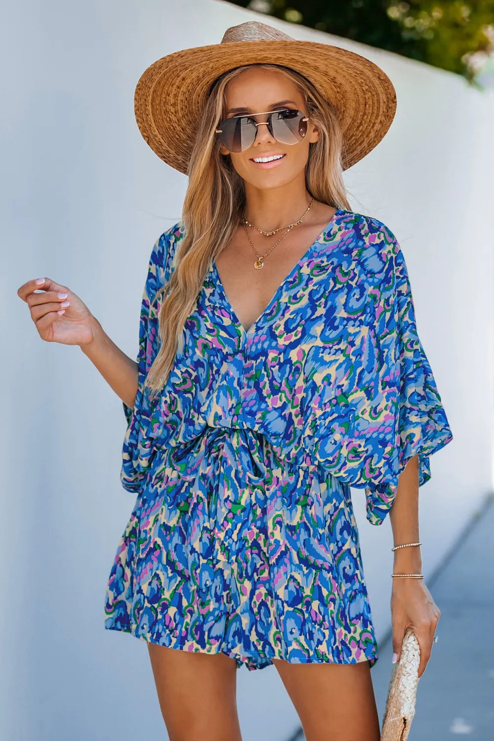 Abstract Print Drawstring Romper