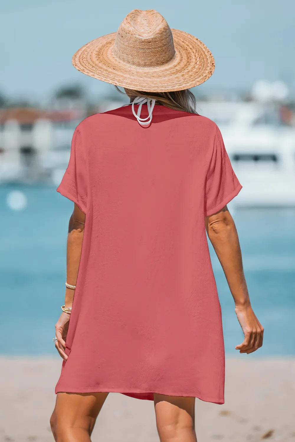 White V-Neck Cover-Up Mini Dress