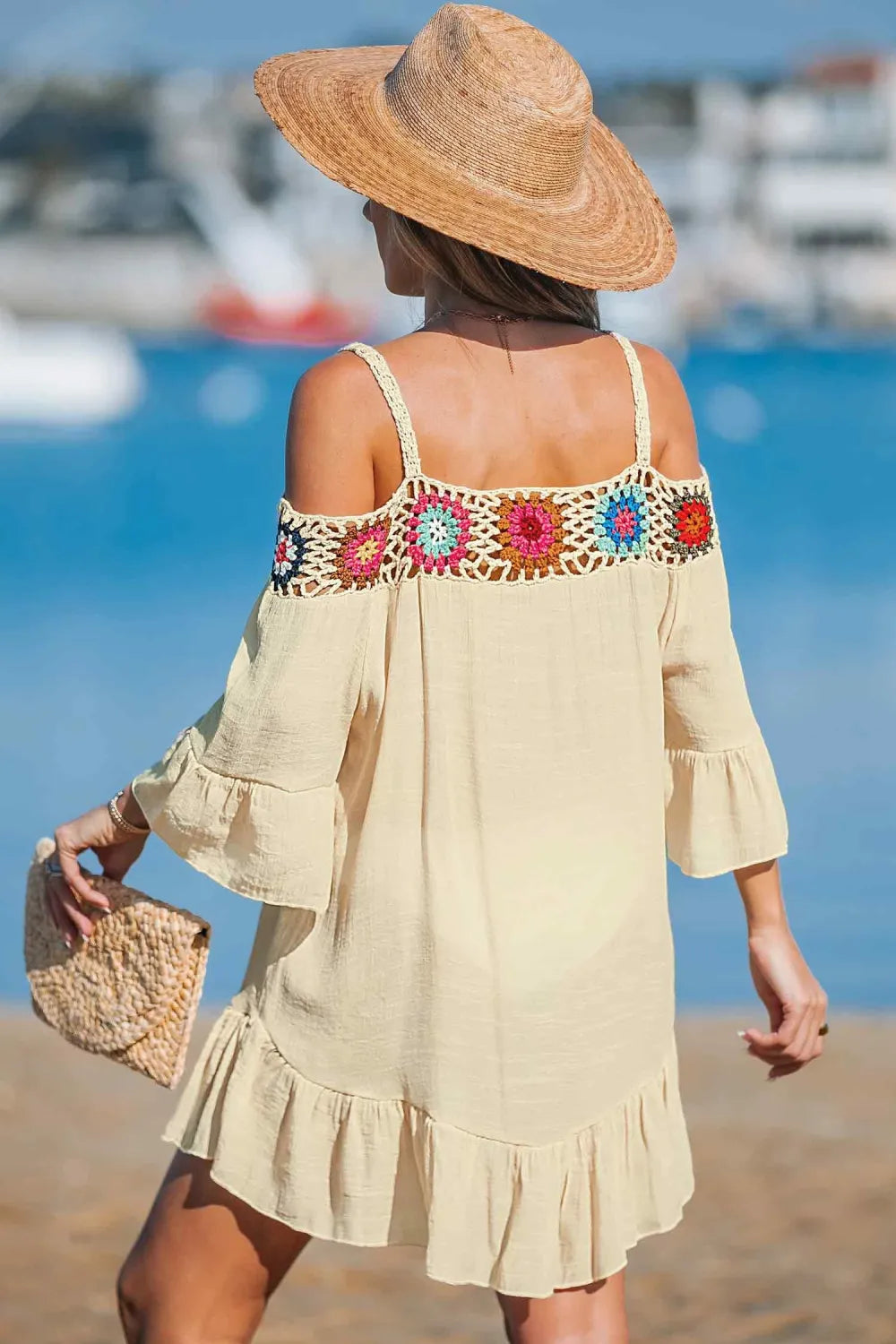 Crochet Off-Shoulder Cover-Up Mini Dress