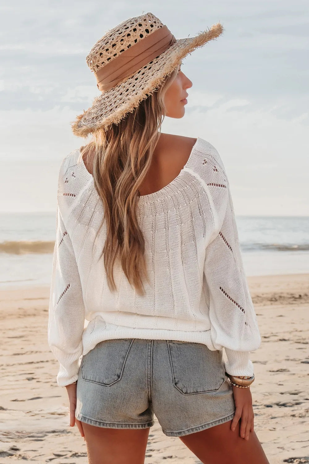 White Cable Knit Asymmetrical Cover-Up
