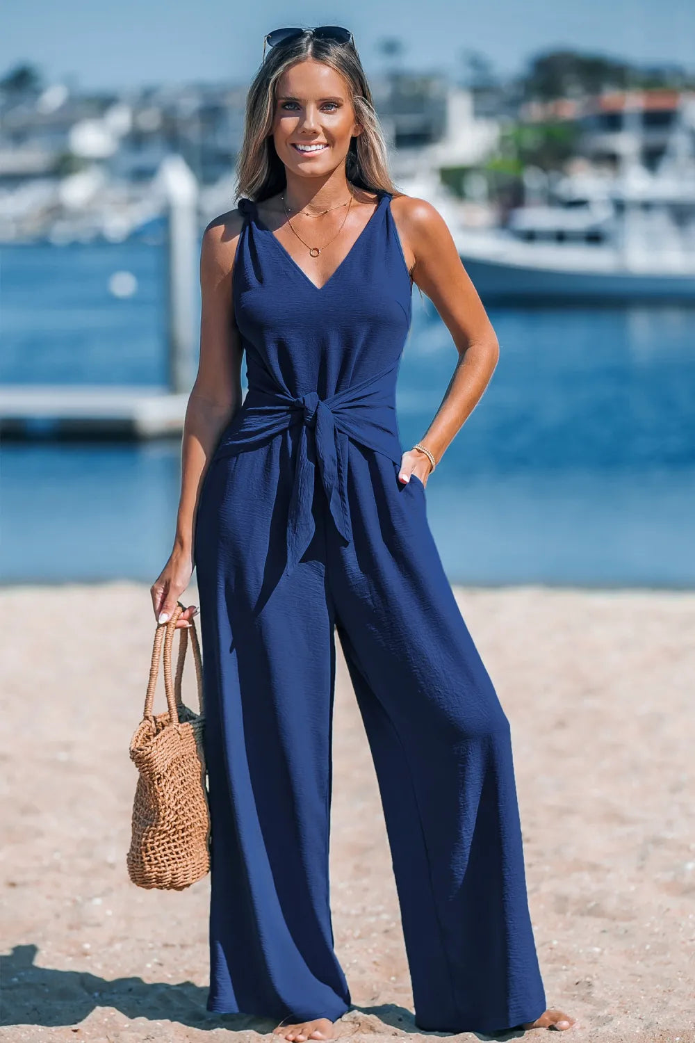 Navy Sleeveless Straight Leg Jumpsuit