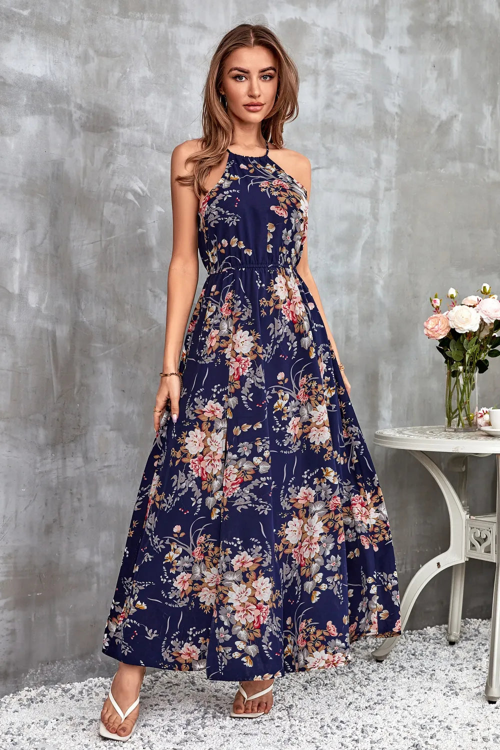 Hermine Halter Neck Elastic Waist Slip Dress