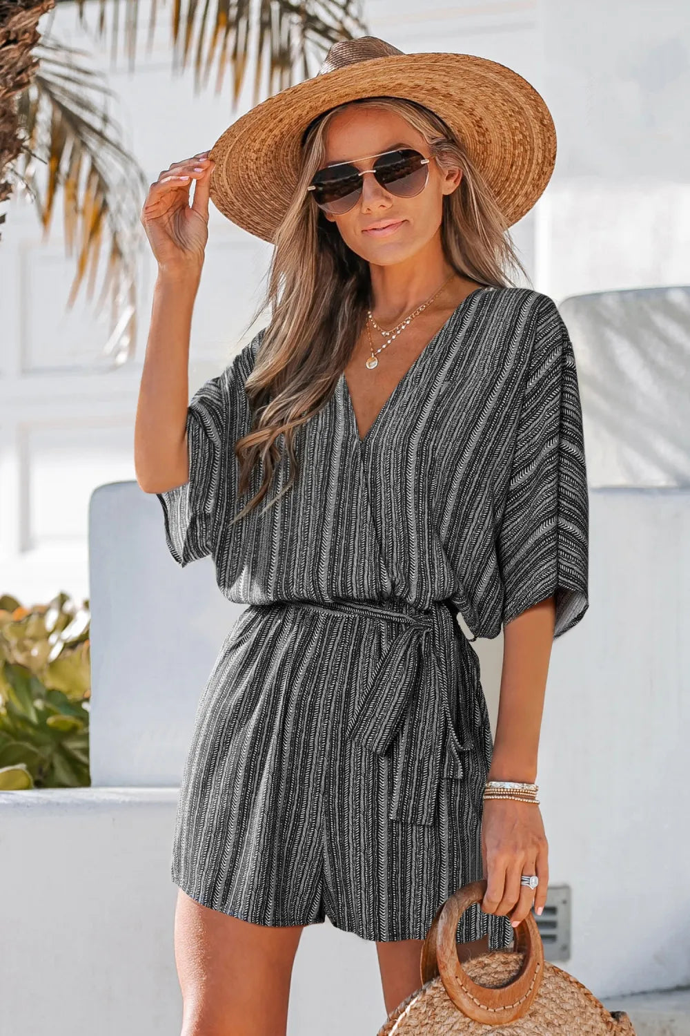 Belted Striped Romper