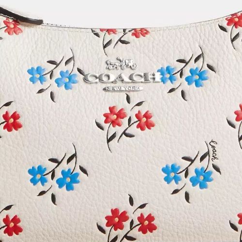 Coach Leather Teri Shoulder Bag With Floral Print In Silver/Chalk Multi
